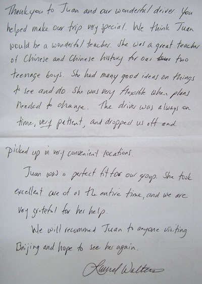 Beijing Tour Testimonial